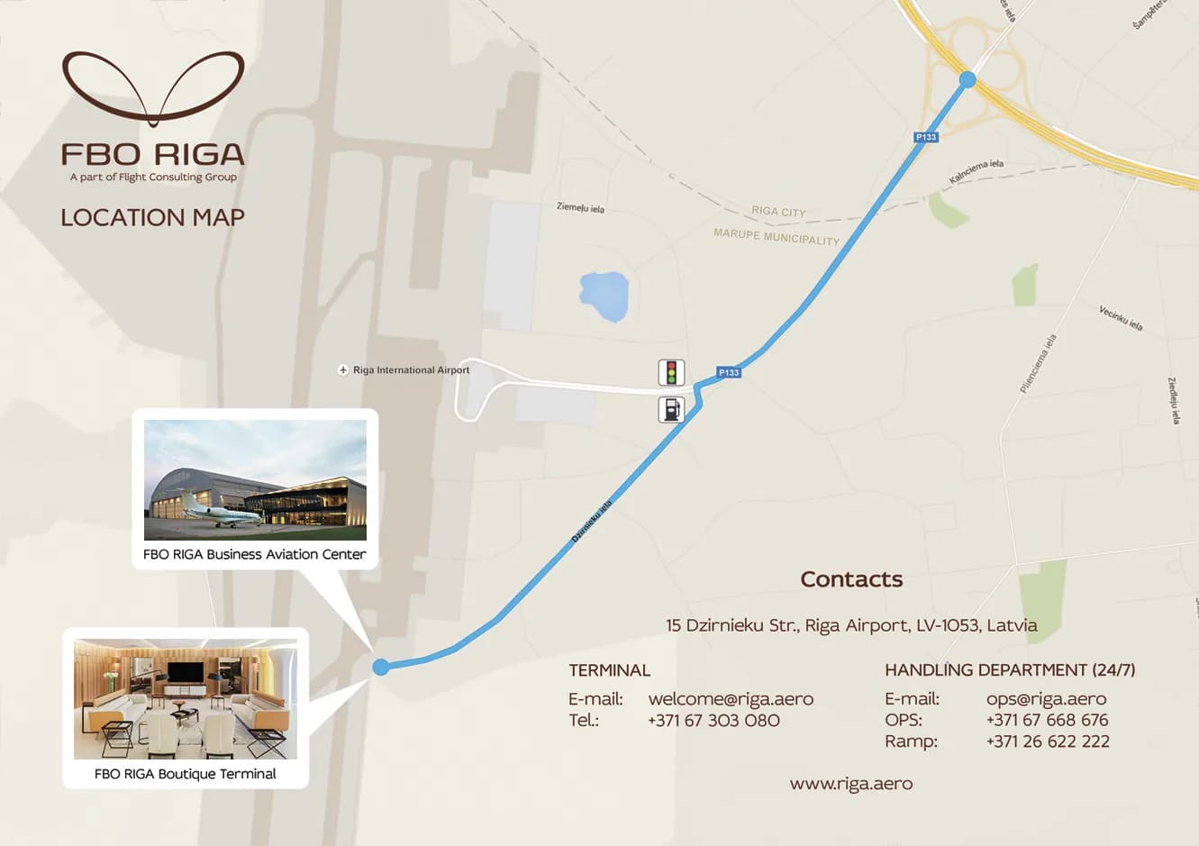 Map: FBO RIGA and FCG office at Riga Airport